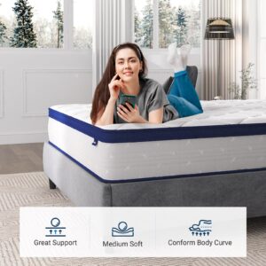 Avenco King Size Mattress, 12 Inch Hybrid Mattress in a Box with Comfort Foam, Individually Wrapped Pocket Innerspring for Motion Isolation & Pain Relief, CertiPUR-US Certified King Mattress