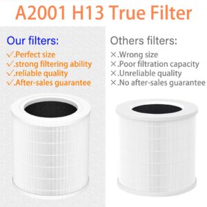 A2001 Replacement Filter Compatible with A2001 Air Purifier, 3 IN 1, H13 True Filter With Activated Carbon and Pre-Filter, 4 Pack Compared to Part #AF-2001