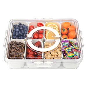 hakpnew snackle box container with lid & handle, divided clear snack box serving tray, refrigerator organizers and storage for fruit, candy, charcuterie, veggie, perfect for party, travel, & picnic