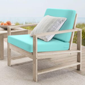 Topotdor Outdoor Deep Seat Cushion Set,Waterproof Outdoor Chair Cushions and Back Cushion for Patio Furniture with Fade Resistant Removable Cover with Adjustable Straps,24"x24"x4" Teal