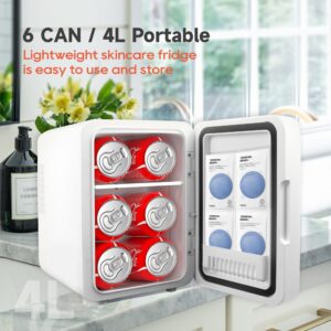 Juturnas Mini Makeup Fridge,Skincare Fridge with Cooler or Warmer,AC/DC Powered,with LED Light Mirror,Portable Small Refrigerator for Cosmetics,White