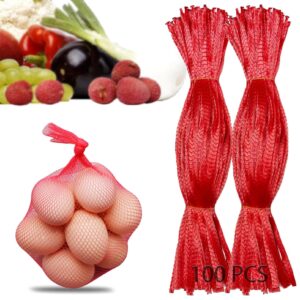 coteleec 100pcs reusable mesh produce bags, 16 inch stretchable mesh vegetable bags for vegetables onion potato storage fruits seafood (100pcs-red)