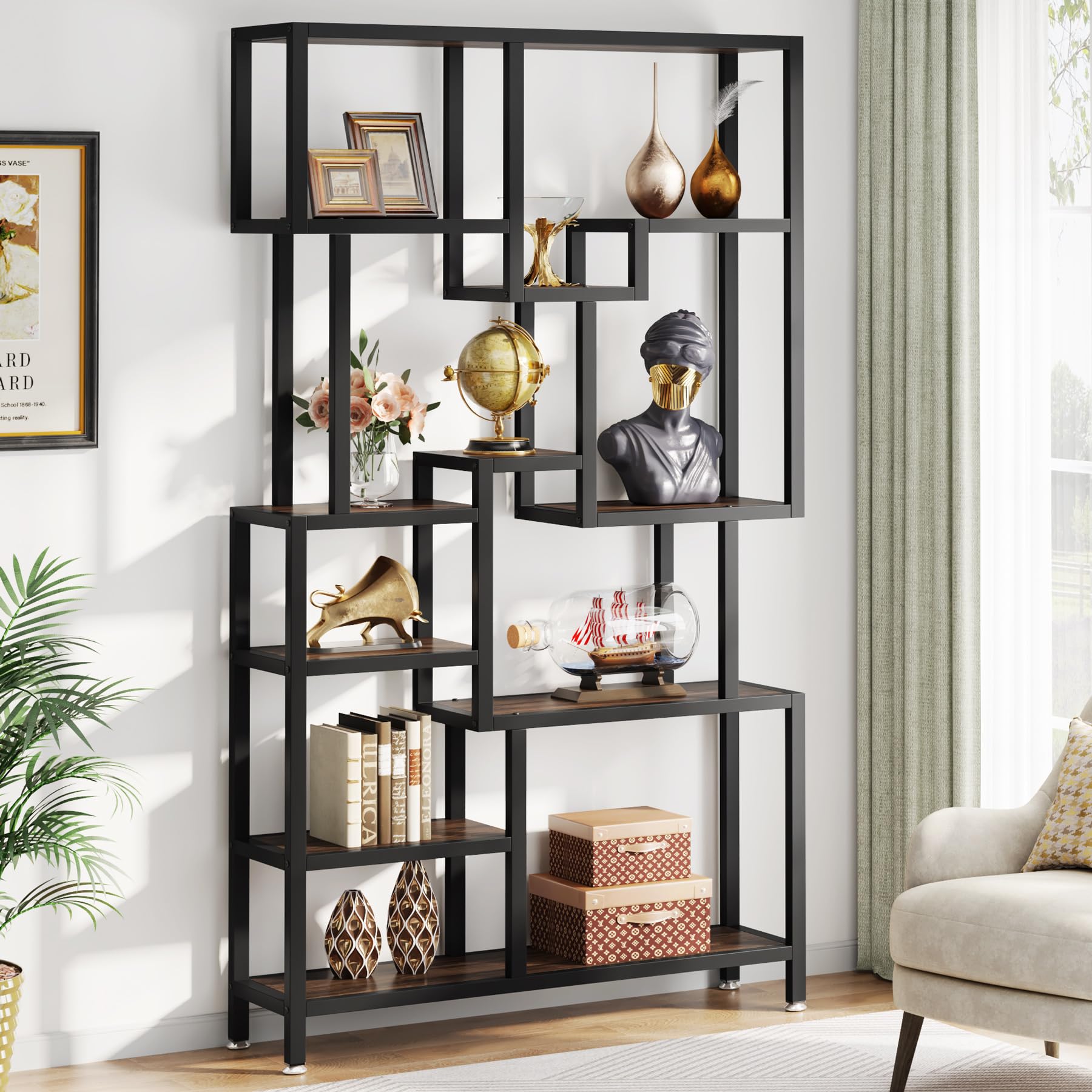 Tribesigns 7 Tier Bookshelf, 70.9" Industrial Bookcase Etagere Bookshelves, Wood Tall Book Shelves Open Display Storage Shelf for Living Room, Home Office, Rustic Brown