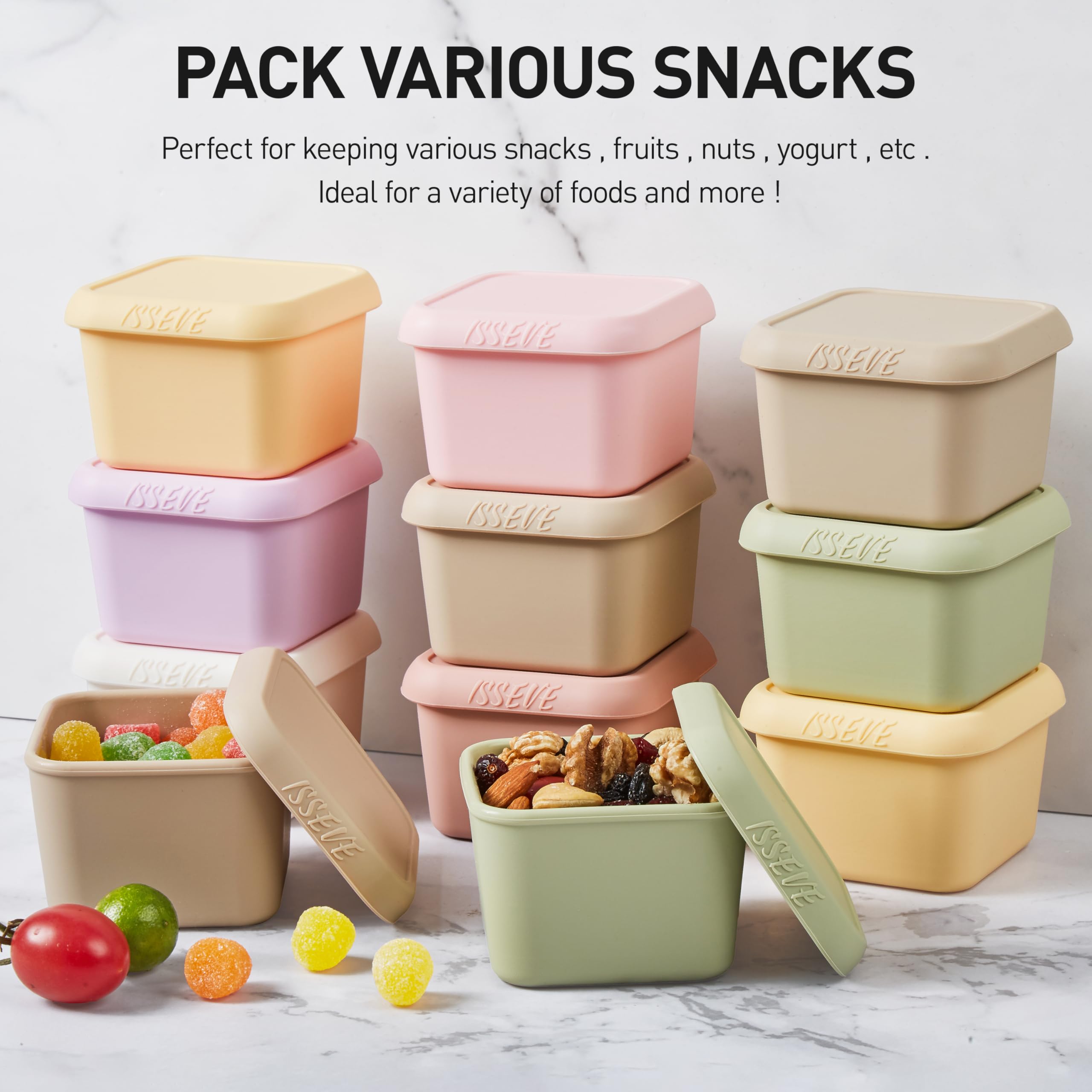 ISSEVE 8Pack 6oz Silicone Snack Containers for Kids, Reusable Small Containers with Lids, Leak Proof Silicone Food Storage Containers, Stackable Kids Lunch Box for Daycare, School, Travel