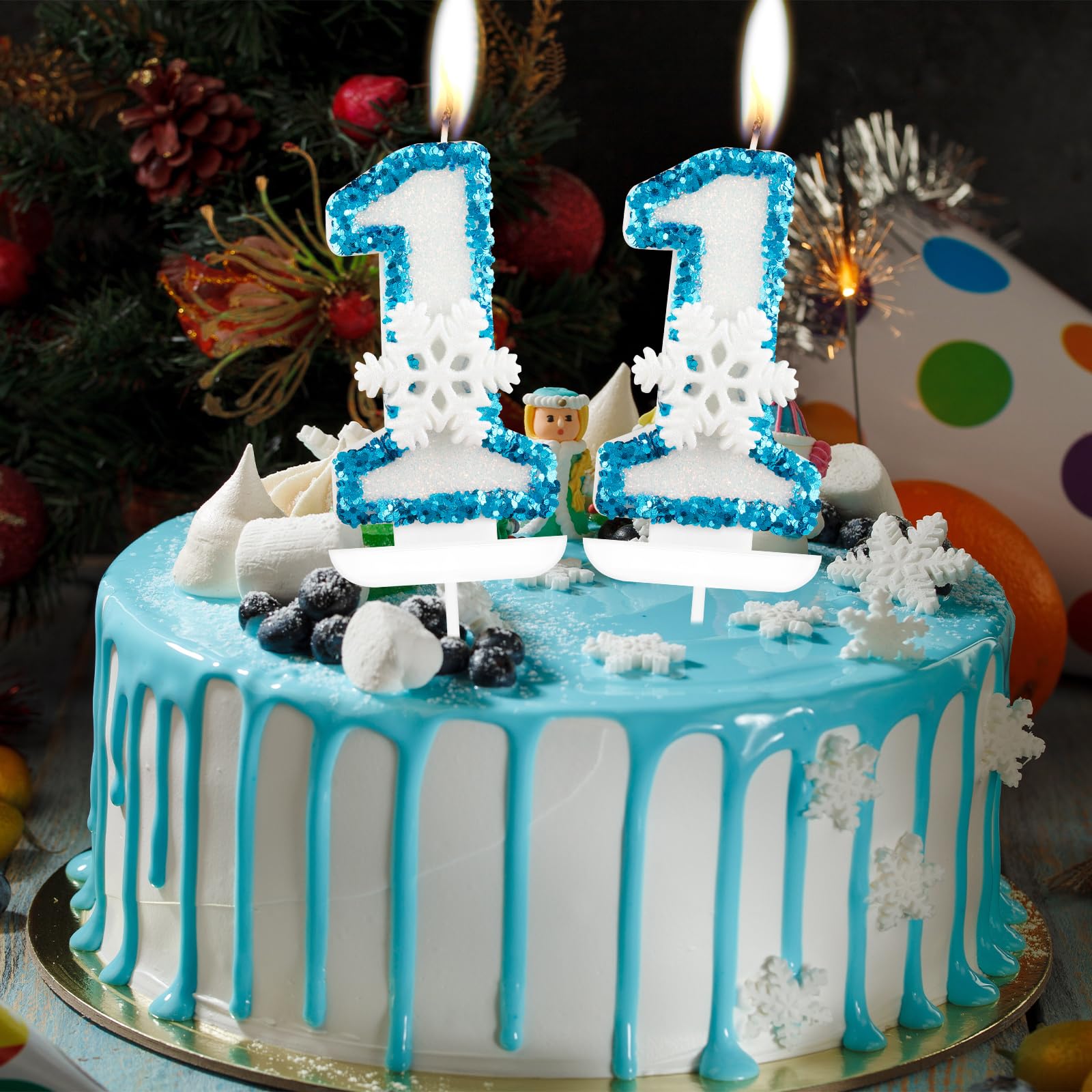 iNINGER Frozen Snow Themed Birthday Candles,Snowflake Birthday Candles Number 5 Candle,Snow Themed Birthday Candles for Cake,Blue White Birthday Candles Cake Toppers Birthday Party Supplies