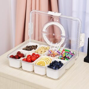 HAKPNEW Snackle Box Container with Lid & Handle, Divided Clear Snack Box Serving Tray, Refrigerator Organizers and Storage for Fruit, Candy, Charcuterie, Veggie, Perfect for Party, Travel, & Picnic