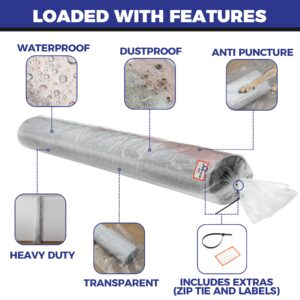 Heavy Duty Rug Storage Bag - Reusable Rug Shipping Bag, Waterproof Plastic Rug Cover - Fits Rolled Carpet Up to 9 x 12 Feet, 4 Mil Thick Tear Proof Plastic Storage Bag - 1 Clear Bag, 130 x 26 Inches