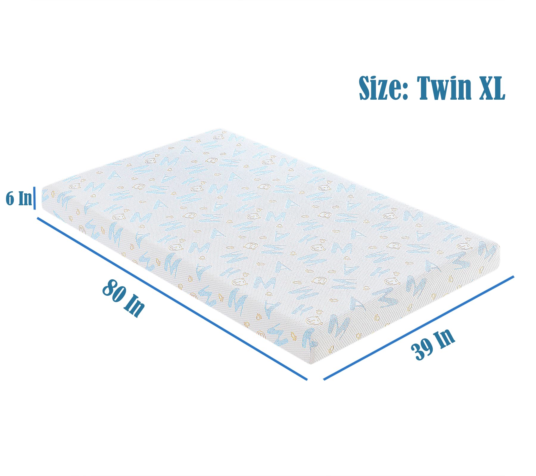 VIPKOE Gel Memory Foam Mattress, Twin XL, 6 Inch Alphabet Bed Mattress, Medium Firm Feel Mattress,Breathable & Cool Sleep Spine Pressure Relief Bed in a Box CertiPUR-US Certified