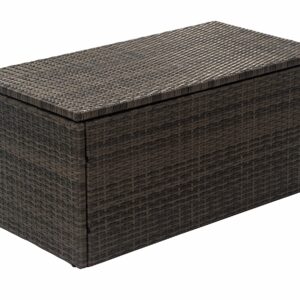 D&F Design Jackson Indoor & Outdoor PE Wicker Coffee Table with Storage, Patio Resin Rattan for Furniture Covers, Pillow, Toys and Gardening Tools Grey (Brownish Grey)