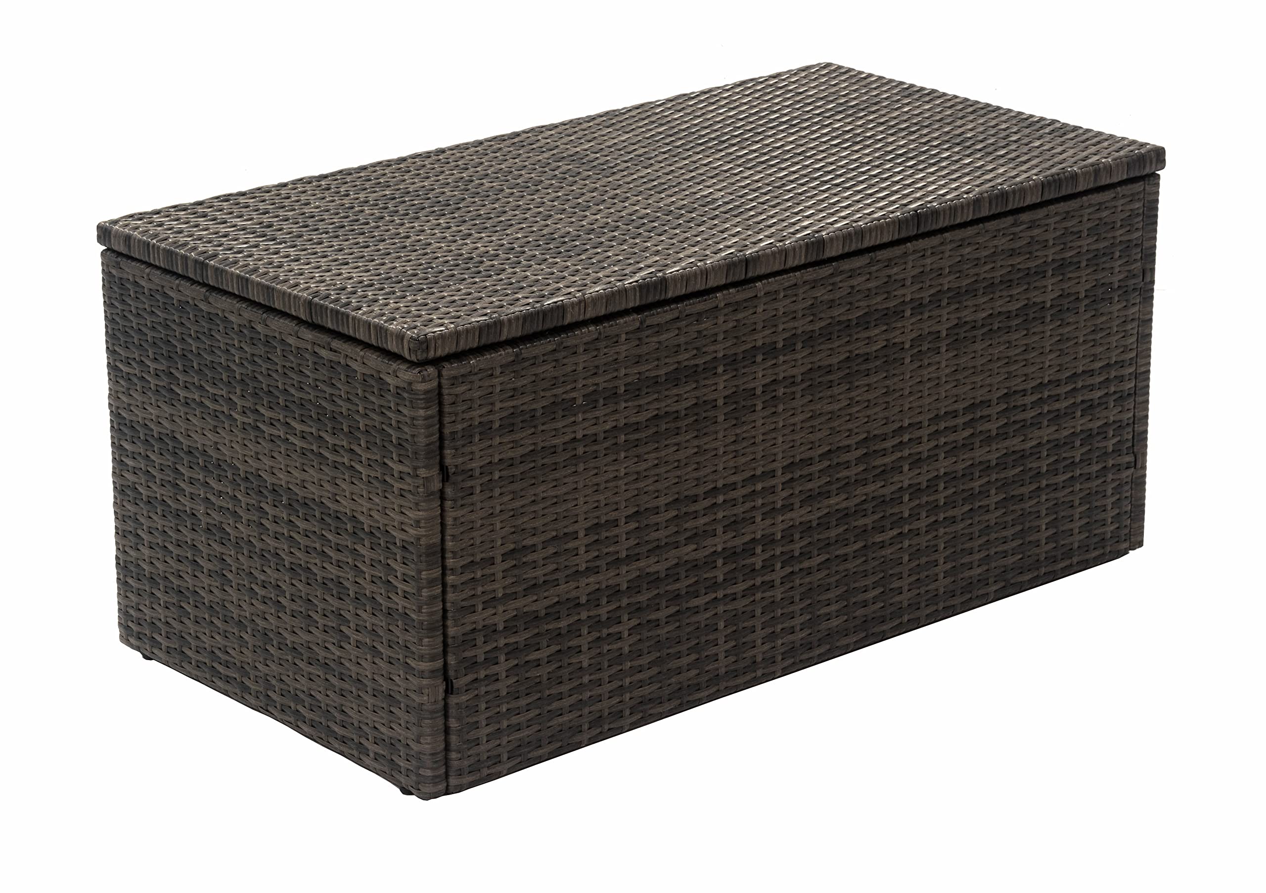 D&F Design Jackson Indoor & Outdoor PE Wicker Coffee Table with Storage, Patio Resin Rattan for Furniture Covers, Pillow, Toys and Gardening Tools Grey (Brownish Grey)