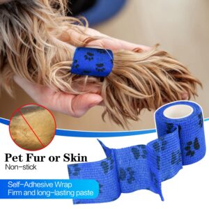 FGBNM Vet Wraps, 1"/2"/3" Self Adhesive Bandage Wraps, Non-Woven Pet Wraps for Dogs Pet Animals & Ankle Sprains & Swelling (2", 6pcs, Paw Prints A)