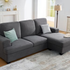 VanAcc 89 Inch Convertible Sofa with Storage, Reversible L Shape Sofa Couch with Chaise, Comfy Couches for Living Room, Grey Bouclé