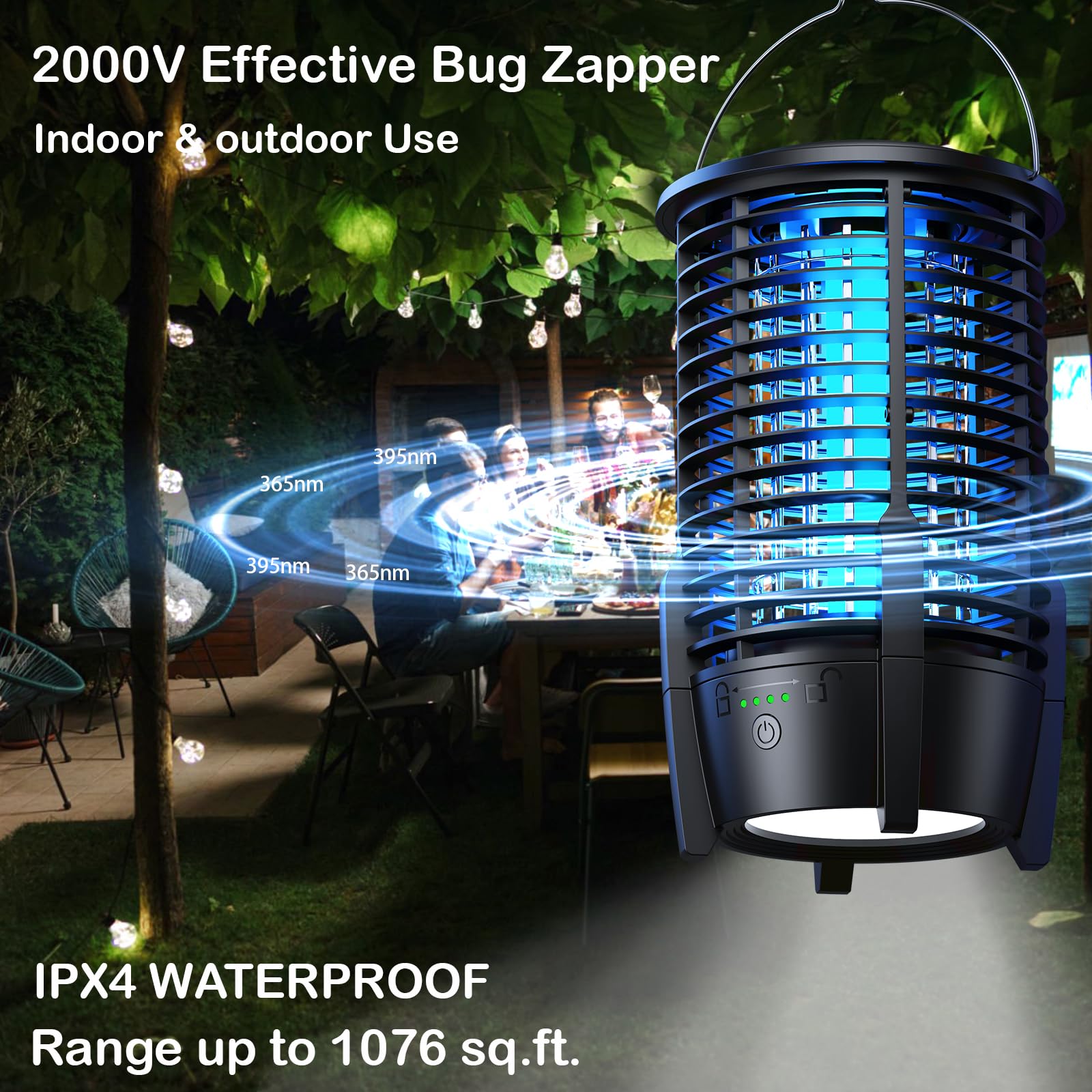 Rechargeable Bug Zapper Outdoor, Mosquito Zapper Rechargeable, Cordless Bug Zapper Outdoor with LED Light and 3600mAh Battery, Bug Zapper Light, Mosquito Killer for Camping Patio Backyard Garden