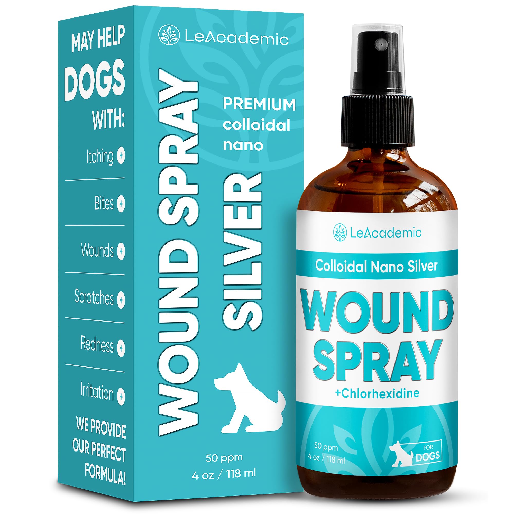 Wound Care For Dogs with Colloidal Silver | Dog Wound Spray | Dog Wound Care and Skin Support | + Chlorhexidine | Bites, Scratches, Irritations | Wound Spray for Dogs is Great With A Dog Cone | 4 Oz