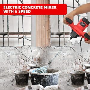 Cement Mixer,2300W Handheld Electric Concrete Mixer with 6 Adjustable Speed, 110V Portable Mud Mixer Paint Mixer for Motar Grout Plaster Thinset Fodder Stirring Tool