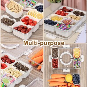 HAKPNEW Snackle Box Container with Lid & Handle, Divided Clear Snack Box Serving Tray, Refrigerator Organizers and Storage for Fruit, Candy, Charcuterie, Veggie, Perfect for Party, Travel, & Picnic