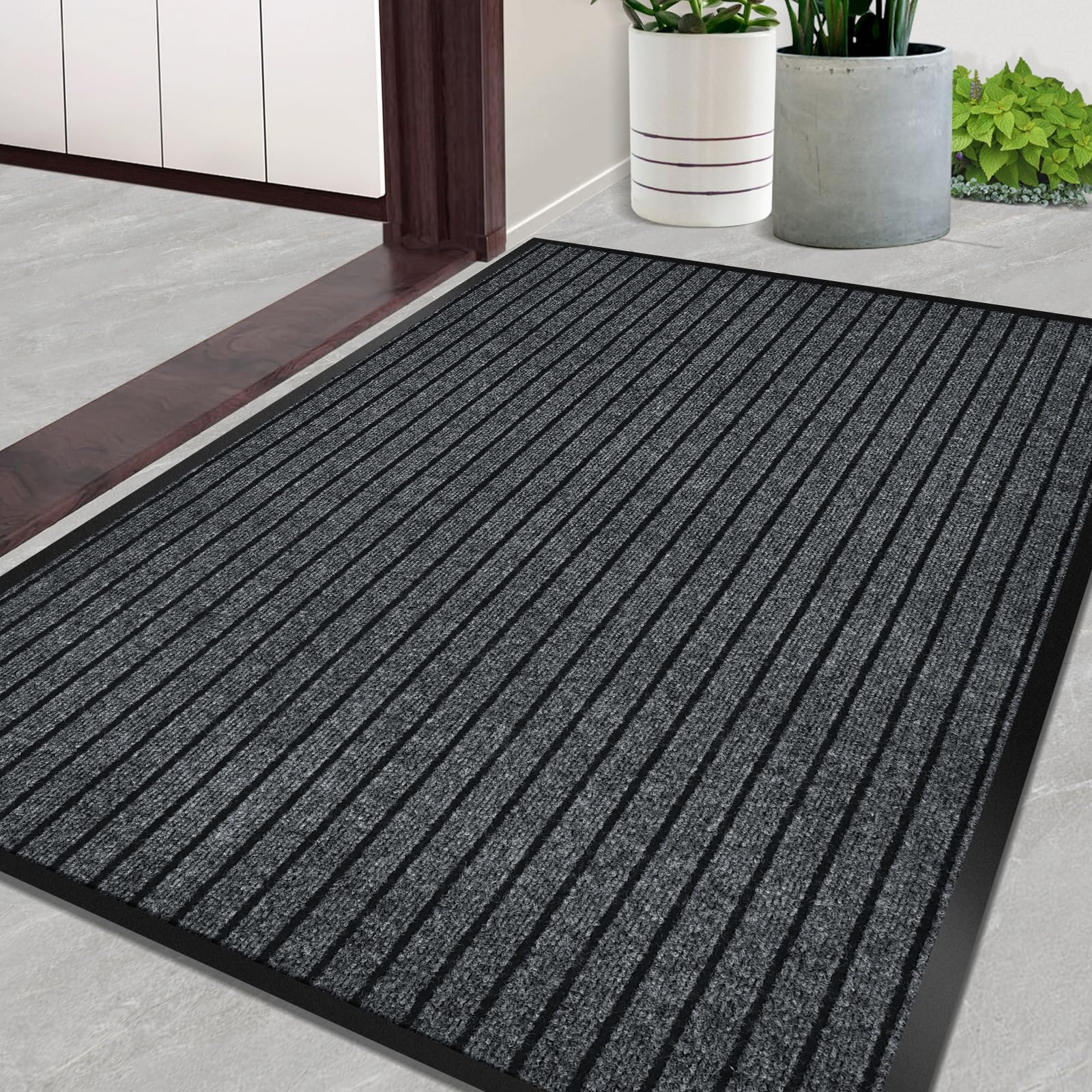 Door Mat Heavy Duty Outdoor Indoor Doormat Low Profile Front Door Mat Large 35x60 inch Gray Striped Entrance Welcome Mats Easy Clean Patio Entrance Mat Waterproof Anti-Skid Rubber Backing