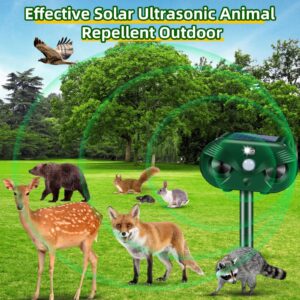 2 Pack Solar Animal Repeller Ultrasonic Cat Repellent Outdoor, Deer Repellent Devices with Motion Sensor, Safe Animal Deterrent to Repel Deer Cat Rabbit Dog Coyote Raccoon Squirrel Skunk for Yard