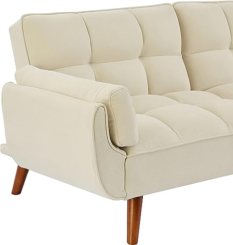 Modern Convertible Tufted Futon Sofa Bed Split Adjustable Backrest Loveseat Sofabed W/Removable Padded Armrests and Wood Legs for Living Space/Guest Room