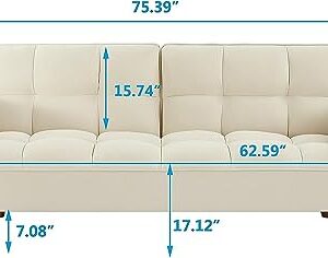 Modern Convertible Tufted Futon Sofa Bed Split Adjustable Backrest Loveseat Sofabed W/Removable Padded Armrests and Wood Legs for Living Space/Guest Room