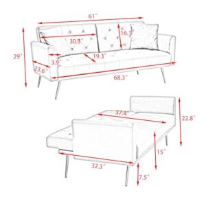 Modern Convertible Tufted Futon Sofa Bed Split Adjustable Backrest Loveseat Sofabed W/Removable Padded Armrests and 2 Pillows for Home Office Apartment RV Studio Living Space/Guest Room