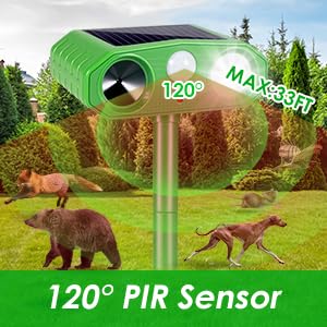 2 PCS Ultrasonic Animal Repellent Outdoor Solar Animal Repeller Waterproof with Motion Sensor & Strobe Light Alarm Sound Animal Deterrent for Cat Squirrel Raccoon Deer Fox Coyote Skunk Bird Repellent