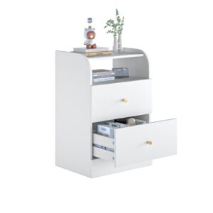 Aenuert Nightstand with Two Drawers White Bedside Table Chest of Drawers with Opening Storage Rack,3 Tiers Modern Night Table for Bedroom Small Spaces Storage Furniture