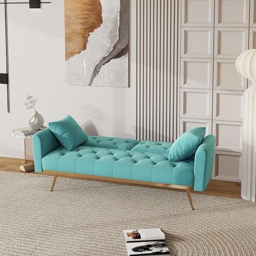 Modern Convertible Tufted Futon Sofa Bed Split Adjustable Backrest Loveseat Sofabed W/Removable Padded Armrests and 2 Pillows for Home Office Apartment RV Studio Living Space/Guest Room