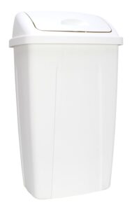 13 gallon trash can, plastic swing top kitchen trash can, white