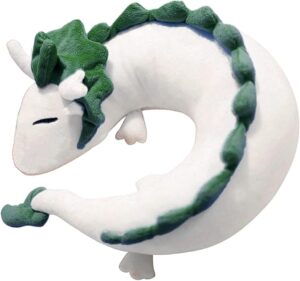 serdokntbig cute spirit dragon plush doll toy u-shape neck travel pillow gift animation (white)