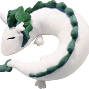 Serdokntbig Cute Spirit Dragon Plush Doll Toy U-Shape Neck Travel Pillow Gift Animation (White)