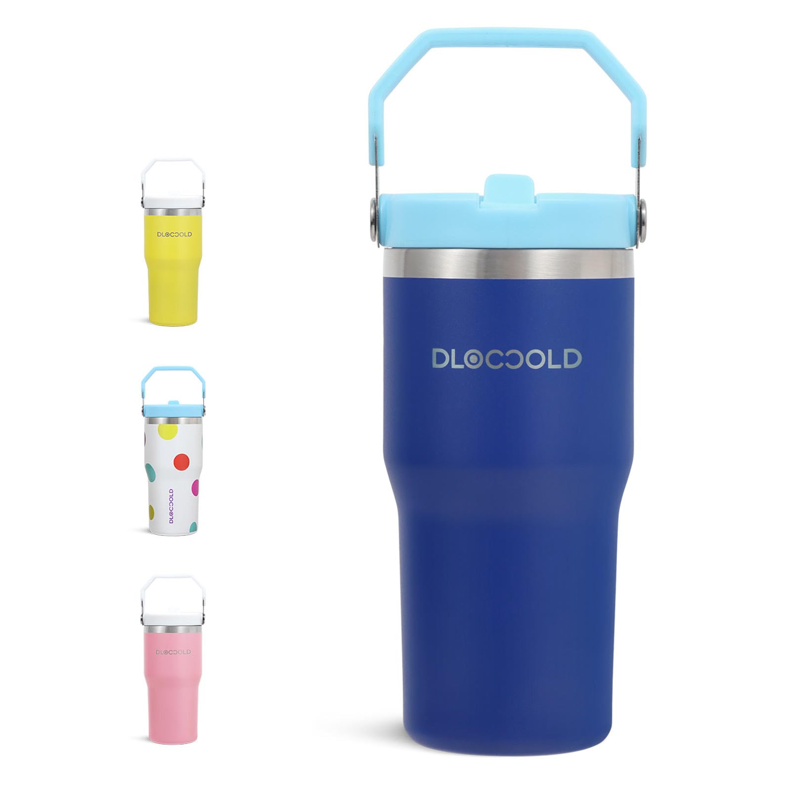 DLOCCOLD 20 oz Stainless Steel Tumbler with Flip Straw & Handle, Insulated Double Walled kids Water Bottle, Leak Proof, Reusable Cup 2-in-1 Straw & Sip Lid, Cupholder Friendly