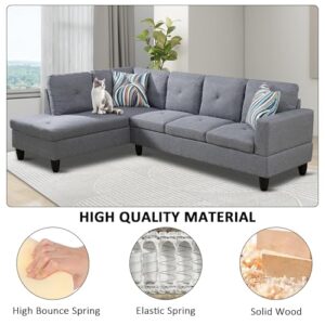 LostCat Sectional Sofa with Chaise, 97" W Modular Sectional Sofa, Modular Couch with Storage Ottoman, L Shaped Sofas & Couches, Linen U Shaped Sectional Couches for Living Room Furniture Sets, Grey