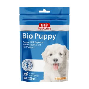 bio pet active bio puppy milk replacement powder, supplemental feed for puppies 1-84 days, powdered puppy weaning formula with vitamins minerals l-carnitine, 7.05 oz