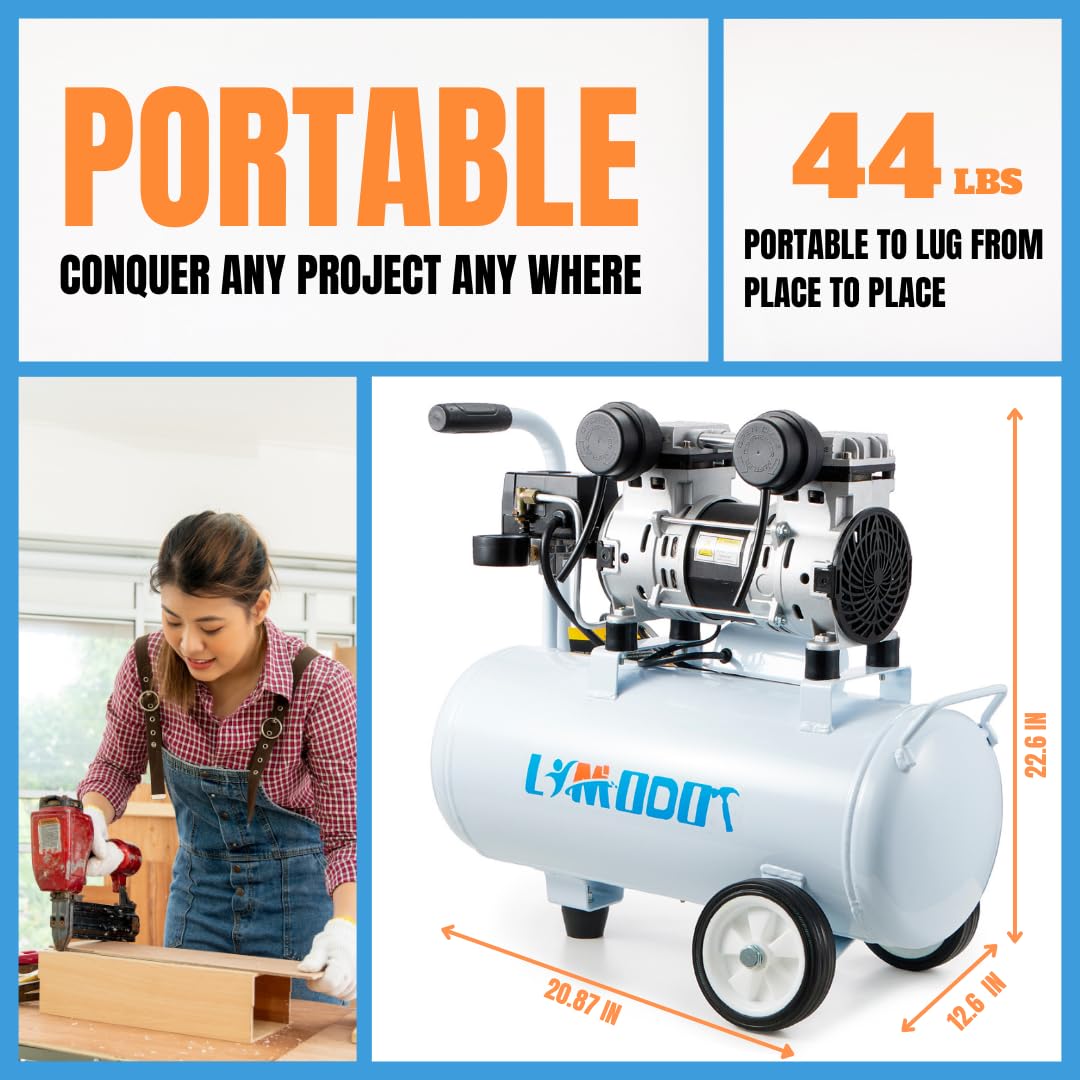 Limodot Air Compressor, Ultra Quiet Air Compressor, Only 68dB, 8 Gallon Durable Steel Air Tank, 2.8CFM @ 90PSI, Oil-Free, Ideal For Shop, Garage, Car, Pneumatic Tool, 1.2 HP