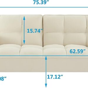 Modern Convertible Tufted Futon Sofa Bed Split Adjustable Backrest Loveseat Sofabed W/Removable Padded Armrests and Wood Legs for Living Space/Guest Room