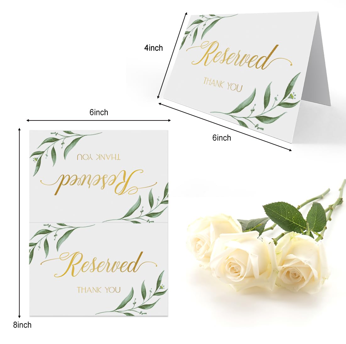 Reserved Table Signs(4x6 Inch, 20 PCS), Reserved Table Tent Card for Wedding, Double Sided Reserved Table Signs,Greenery Reserved Signs for Party Restaurant -YDC01