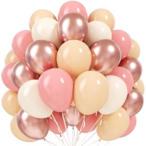 hkyood retro blush pink balloons - 70 packs 12 inch dusty pink metallic chrome rose gold white sand nude balloons for baby shower bridal shower girls boho birthday wedding party decorations supplies