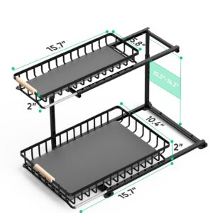 MapeloreCrafted Upgraded Metal Adjustable Under Sink Organizer, Height Adjustable 2-Tier Pull-Out Cabinet Storage Rack, Slide-Out Drawers for Kitchen, Bathroom, Pantry Organization, 2 Pack