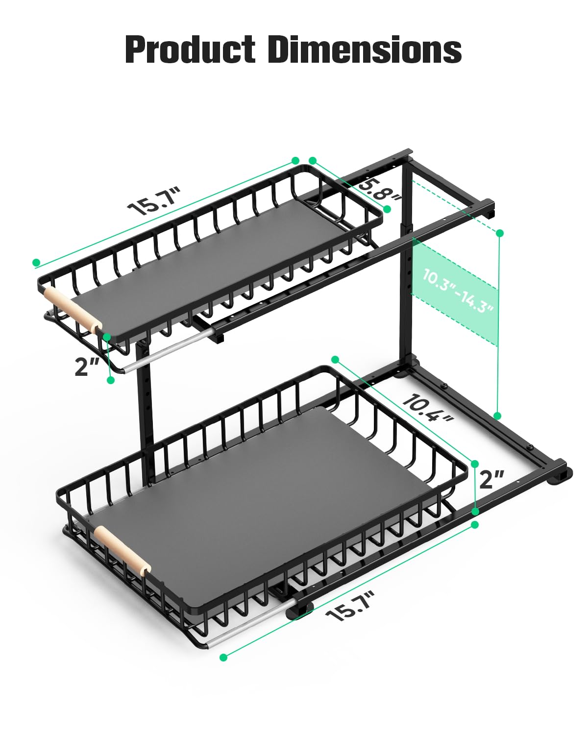 MapeloreCrafted Upgraded Metal Adjustable Under Sink Organizer, Height Adjustable 2-Tier Pull-Out Cabinet Storage Rack, Slide-Out Drawers for Kitchen, Bathroom, Pantry Organization, 2 Pack