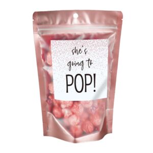 puremigo 50 pack luxury ready pop popcorn bags baby shower, popcorn bags, stand up zip pouches treat bags, 5.5 x 7.7 x 3.2inch (rose gold)