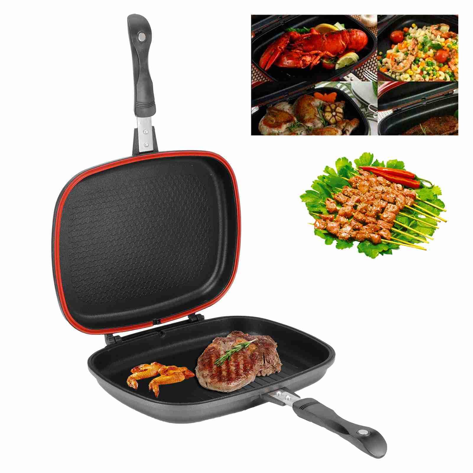 shenruifa Grill Pan Frying Double Side Portable Anti Burn Handle Kitchen Supplies Grill Pot 12.6in