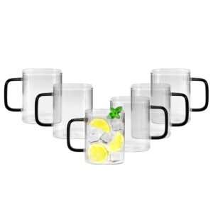 wtrgas 6 packs simple glass coffee mugs with handle, 17 oz clear coffee cups for home, cafe, coffee bar