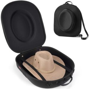 livelab hat box for travel - crush proof cowboy hat holder storage, hard travel hat carrier case for cowboy, panama & tweed hats - carrying handle, luggage straps & shoulder - large