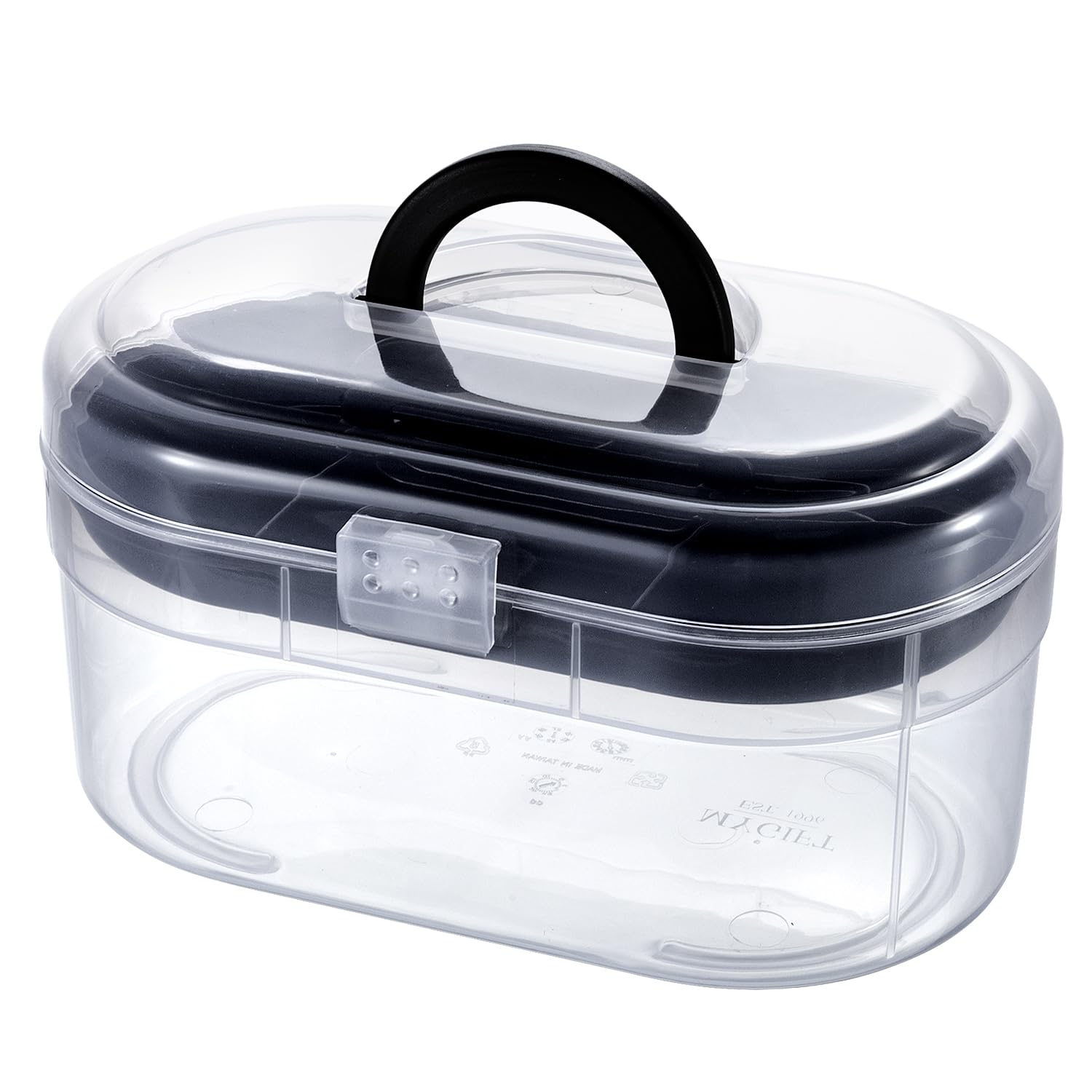 MyGift 11 x 7 Inch Clear Plastic Arts & Crafts Storage Case, Round Portable Container with Black Top Handle and Removable Tray for First Aid Kit or Sewing Supplies