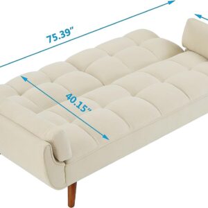 Modern Convertible Tufted Futon Sofa Bed Split Adjustable Backrest Loveseat Sofabed W/Removable Padded Armrests and Wood Legs for Living Space/Guest Room