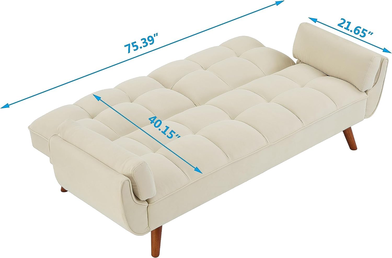 Modern Convertible Tufted Futon Sofa Bed Split Adjustable Backrest Loveseat Sofabed W/Removable Padded Armrests and Wood Legs for Living Space/Guest Room