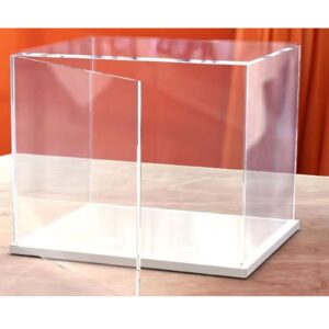 mecc openable clear acrylic display case-assemble countertop box with white base for display-clear display box,dustproof protection showcase for figures toys collectibles (16x12x10inch/40x30x25cm#)