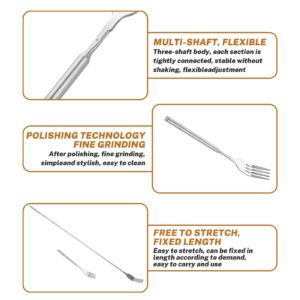 Dimeho Extendable Fork Telescopic Long BBQ Fork with Extendable Handle Stainless Steel Dinner Fork Retractable Tableware Sturdy Durable for Fruit Camping Dessert Up to 25 Inch