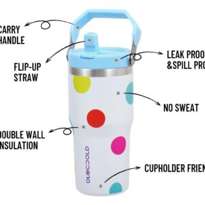 DLOCCOLD 20 oz Stainless Steel Tumbler with Flip Straw & Handle, Insulated Double Walled kids Water Bottle, Leak Proof, Reusable Cup 2-in-1 Straw & Sip Lid, Cupholder Friendly